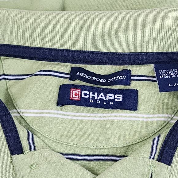 Chaps Golf Lime Green Striped Short Sleeve Collared Polo Shirt Men's Size L - Picture 4 of 8